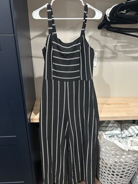 Rewind Black & White Vertical-Stripe Wide-Leg Jumpsuit